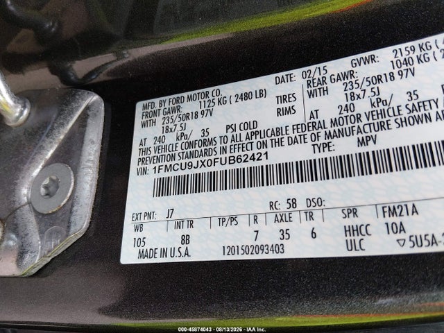 Ford Escape Titanium 2015 1FMCU9JX0FUB62421 Image 9