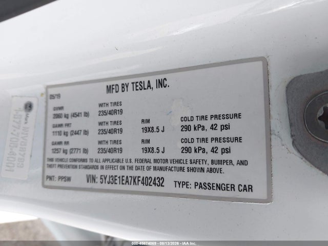 Tesla Model 3 Long Range/mid Range/standard Range/standard Range Plus 2019 5YJ3E1EA7KF402432 Image 9