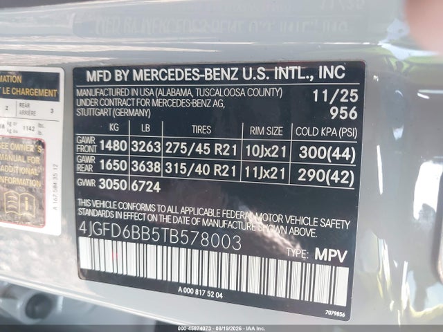Aukcja sprzedaży 2026 Mercedes-benz Amg Gle 53 Coupe 4matic+, vin: 4JGFD6BB5TB578003, numer aukcji: 45874073