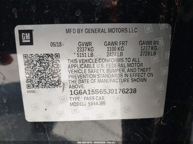 Auction sale of the 2018 Cadillac Cts-v, vin: 1G6A15S65J0176238, lot number: 45874076