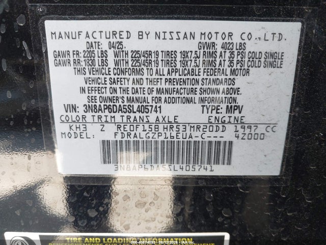 45874093 :رقم المزاد ، 3N8AP6DA5SL405741 vin ، 2025 Nissan Kicks Sr Fwd مزاد بيع
