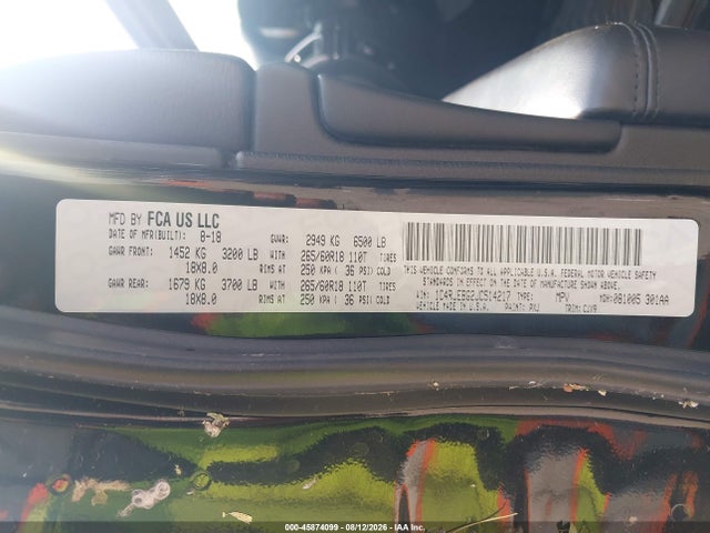 2018 Jeep Grand Cherokee Limited 4x2 მანქანა იყიდება აუქციონზე, vin: 1C4RJEBG2JC514217, აუქციონის ნომერი: 45874099