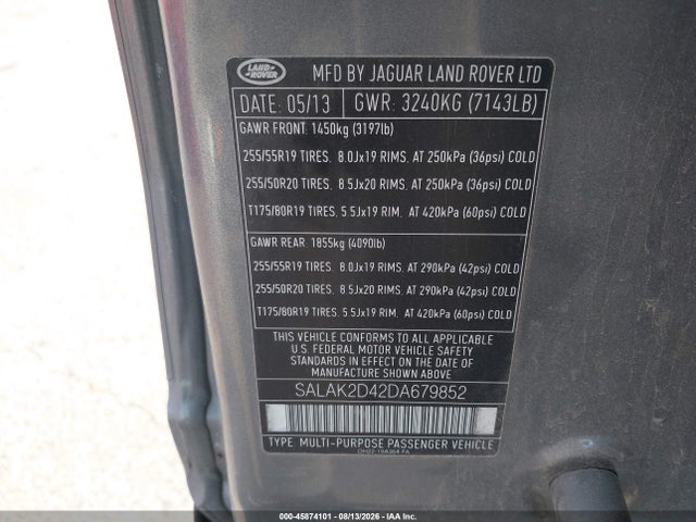 Продажа на аукционе авто 2013 Land Rover Lr4, vin: SALAK2D42DA679852, номер лота: 45874101