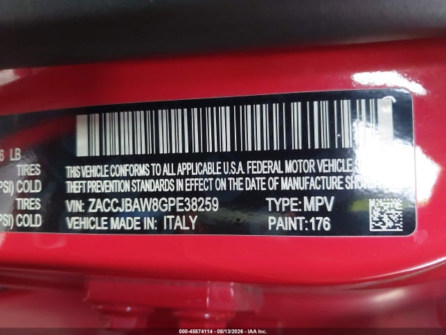 ZACCJBAW8GPE38259 Jeep Renegade Sport