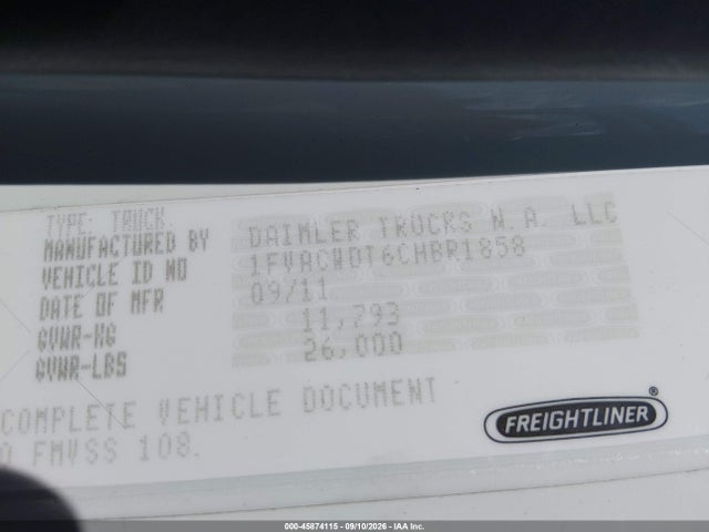 Продажа на аукционе авто 2012 Freightliner M2 106 Medium Duty, vin: 1FVACWDT6CHBR1858, номер лота: 45874115