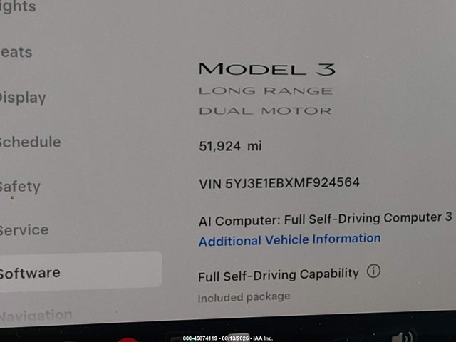 5YJ3E1EBXMF924564 Tesla Model 3 Long Range Dual Motor All-wheel Drive