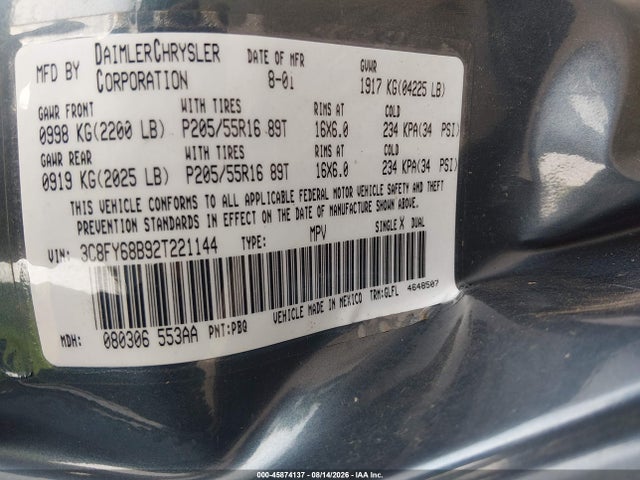 Aukcja sprzedaży 2002 Chrysler Pt Cruiser Limited, vin: 3C8FY68B92T221144, numer aukcji: 45874137