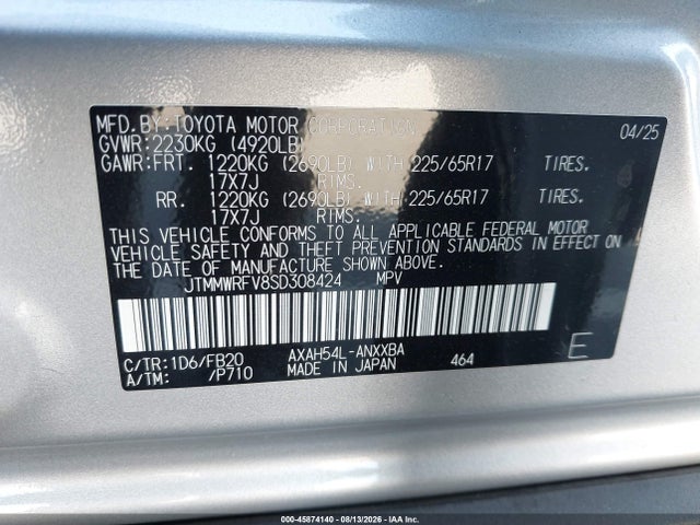 JTMMWRFV8SD308424 Toyota Rav4 Hybrid Le