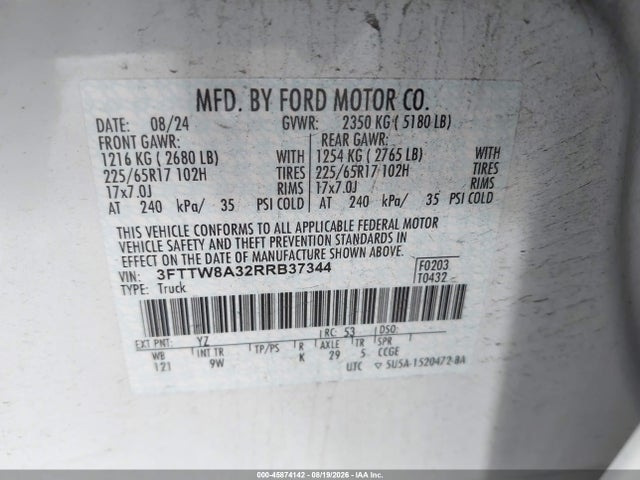 Продажа на аукционе авто 2024 Ford Maverick Xl, vin: 3FTTW8A32RRB37344, номер лота: 45874142