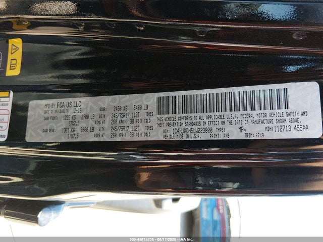 2020 Jeep Wrangler Unlimited Sport S 4x4 მანქანა იყიდება აუქციონზე, vin: 1C4HJXDN5LW223800, აუქციონის ნომერი: 45874238