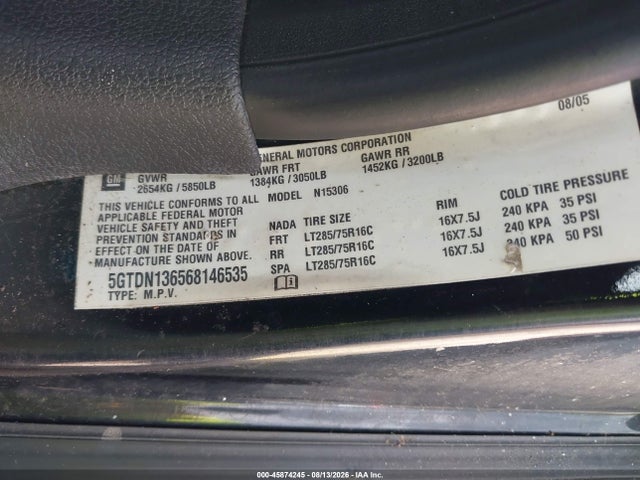 Продажа на аукционе авто 2006 Hummer H3 Suv, vin: 5GTDN136568146535, номер лота: 45874245