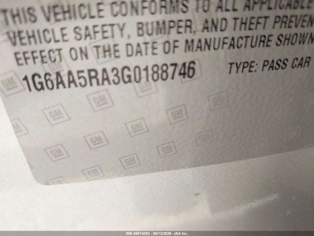 45874282 :رقم المزاد ، 1G6AA5RA3G0188746 vin ، 2016 Cadillac Ats Standard مزاد بيع