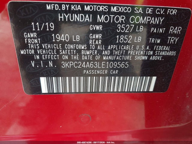 Hyundai ACCENT SE 2020 3KPC24A63LE109565 Image 9