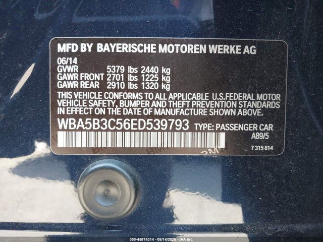 Aukcja sprzedaży 2014 Bmw 535i Xdrive, vin: WBA5B3C56ED539793, numer aukcji: 45874314