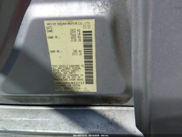 45874316 :رقم المزاد ، 1N4AL3AP0FN873757 vin ، 2015 Nissan Altima 2.5 S مزاد بيع