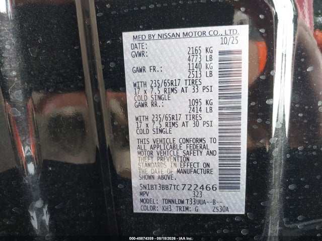 45874359 :رقم المزاد ، 5N1BT3BB7TC722466 vin ، 2026 Nissan Rogue Rock Creek مزاد بيع