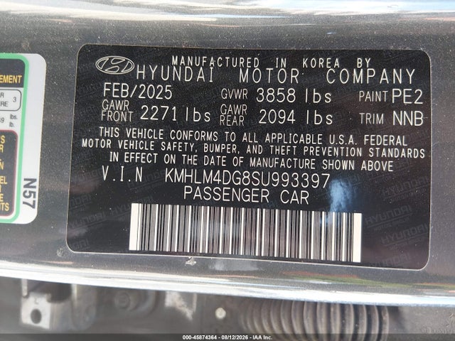 KMHLM4DG8SU993397 Hyundai Elantra Sel Sport