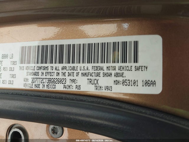 Aukcja sprzedaży 2011 Ram Ram 2500 St, vin: 3D7TT2CT3BG626023, numer aukcji: 45874372