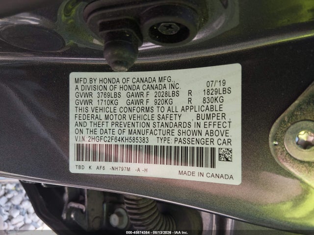 2HGFC2F64KH585383 Honda Civic Lx
