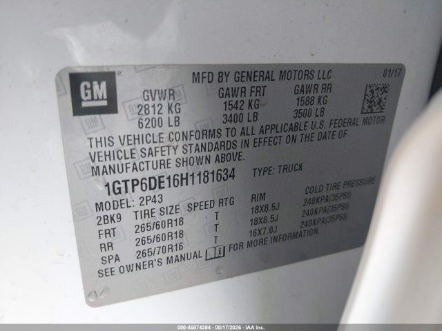 Продаж на аукціоні авто 2017 Gmc Canyon 4wd Slt, vin: 1GTP6DE16H1181634, номер лоту: 45874394