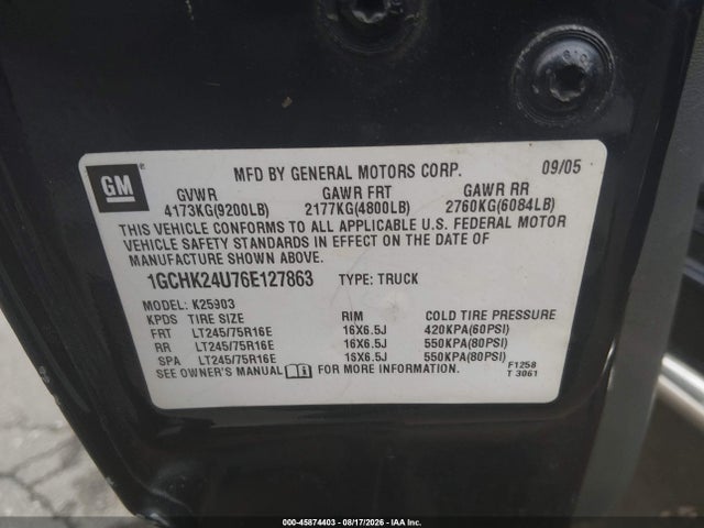 45874403 :رقم المزاد ، 1GCHK24U76E127863 vin ، 2006 Chevrolet Silverado 2500hd Work Truck مزاد بيع