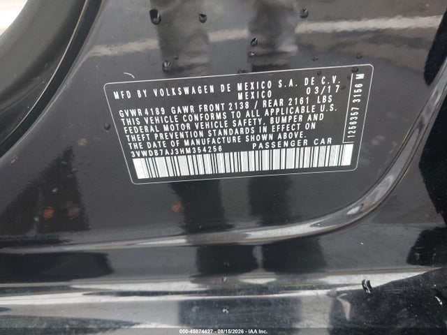 45874427 :رقم المزاد ، 3VWDB7AJ3HM354256 vin ، 2017 Volkswagen Jetta 1.4t Se مزاد بيع