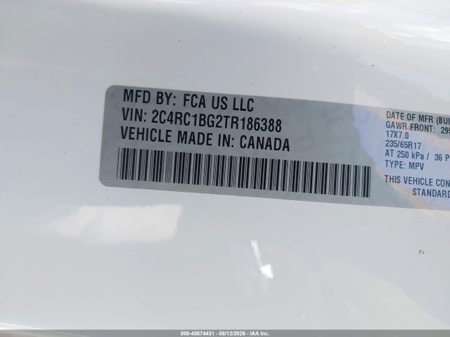 45874431 :رقم المزاد ، 2C4RC1BG2TR186388 vin ، 2026 Chrysler Pacifica Select مزاد بيع