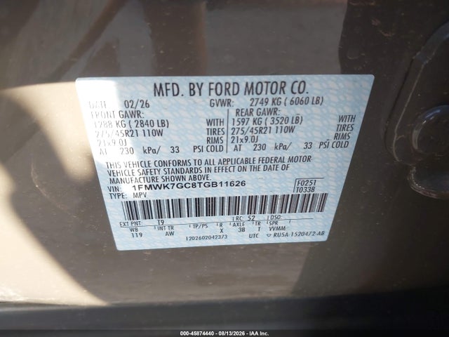 Продажа на аукционе авто 2026 Ford Explorer St, vin: 1FMWK7GC8TGB11626, номер лота: 45874440