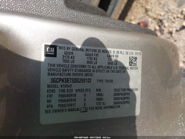 Продажа на аукционе авто 2013 Chevrolet Silverado 1500 Lt, vin: 3GCPKSE73DG290102, номер лота: 45874450