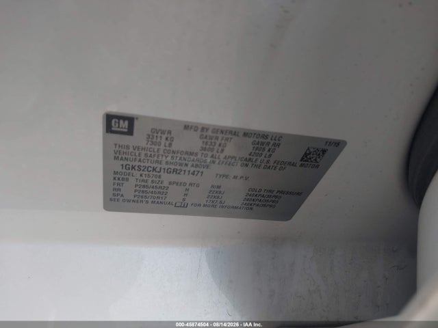 Продаж на аукціоні авто 2016 Gmc Yukon Denali, vin: 1GKS2CKJ1GR211471, номер лоту: 45874504