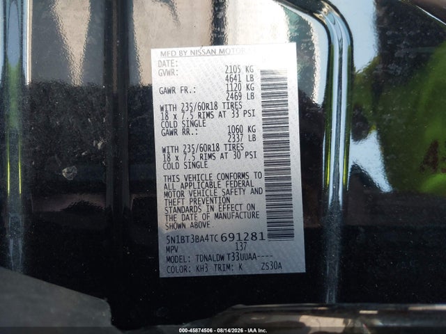 Продажа на аукционе авто 2026 Nissan Rogue Sv, vin: 5N1BT3BA4TC691281, номер лота: 45874506