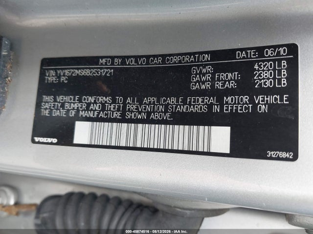 Aukcja sprzedaży 2011 Volvo S40 R-design/t5 (retail Only), vin: YV1672MS6B2531721, numer aukcji: 45874516
