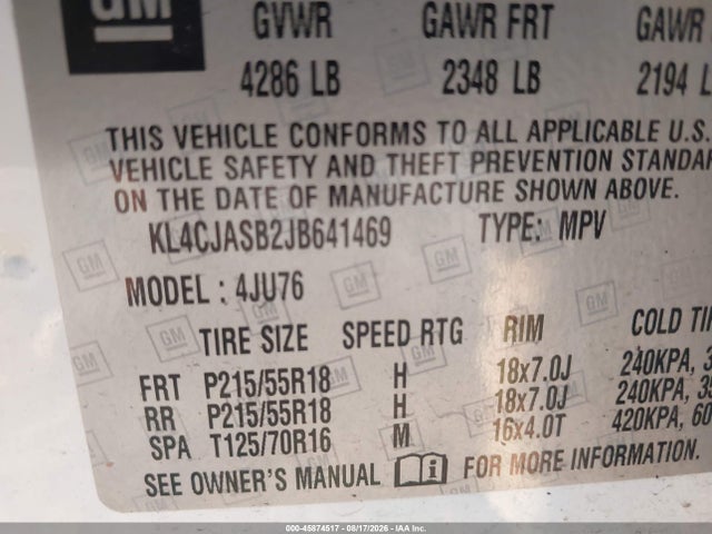 45874517 :رقم المزاد ، KL4CJASB2JB641469 vin ، 2018 Buick Encore Preferred مزاد بيع