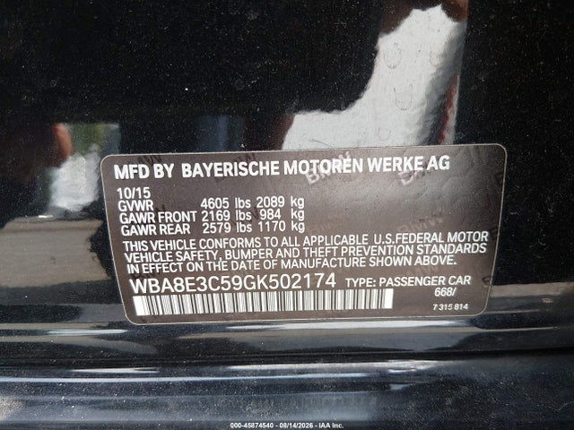 Aukcja sprzedaży 2016 Bmw 328i Xdrive, vin: WBA8E3C59GK502174, numer aukcji: 45874540