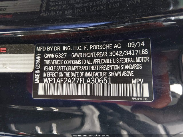 45874561 :رقم المزاد ، WP1AF2A27FLA30651 vin ، 2015 Porsche Cayenne Diesel مزاد بيع
