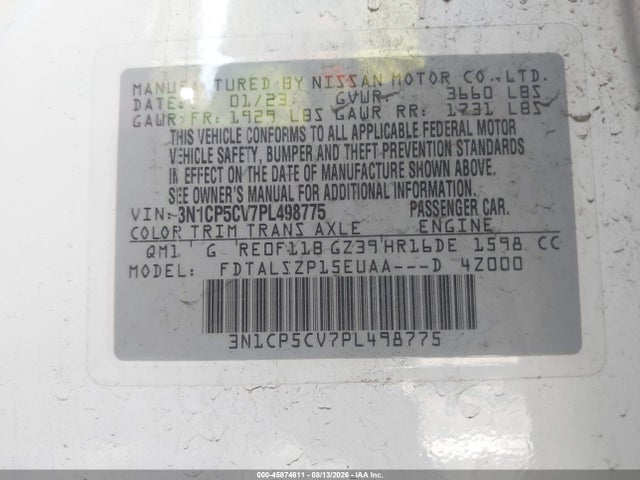 3N1CP5CV7PL498775 Nissan Kicks Sv Xtronic Cvt