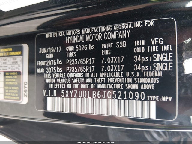 2018 Hyundai Santa Fe Sport 2.4l მანქანა იყიდება აუქციონზე, vin: 5XYZUDLB6JG521090, აუქციონის ნომერი: 45874613