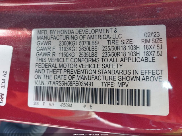 Продажа на аукционе авто 2023 Honda Cr-v Hybrid Sport, vin: 7FARS6H58PE025491, номер лота: 45874627