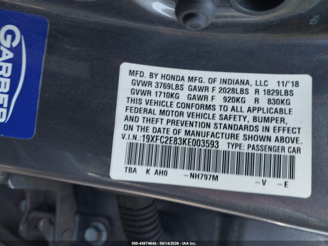 Продаж на аукціоні авто 2019 Honda Civic Sport, vin: 19XFC2E83KE003593, номер лоту: 45874648