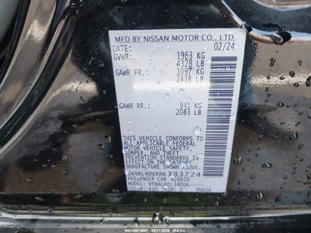 45874667 :رقم المزاد ، 1N4BL4DVXRN383724 vin ، 2024 Nissan Altima Sv Fwd مزاد بيع
