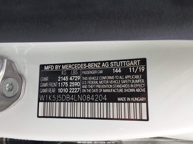 45874669 :رقم المزاد ، W1K5J5DB4LN084204 vin ، 2020 Mercedes-benz Amg Cla 45 4matic مزاد بيع