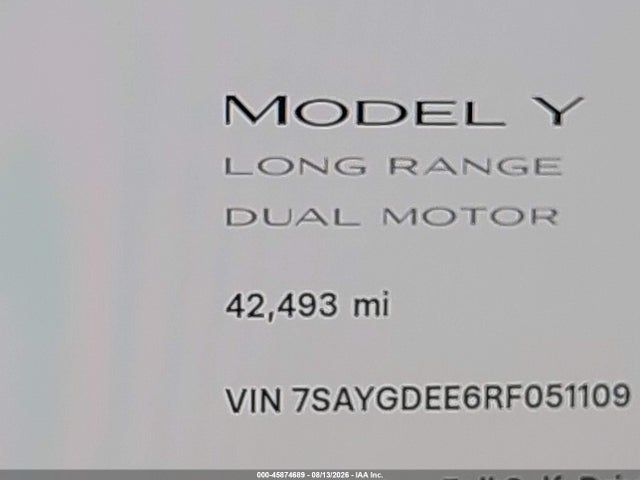 45874689 :رقم المزاد ، 7SAYGDEE6RF051109 vin ، 2024 Tesla Model Y Long Range Dual Motor All-wheel Drive مزاد بيع
