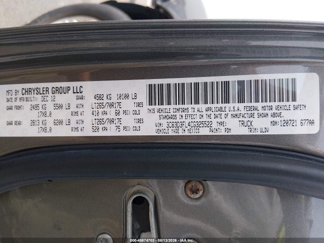 45874703 :رقم المزاد ، 3C63D3FL4CG325522 vin ، 2012 Ram 3500 Laramie Limited مزاد بيع