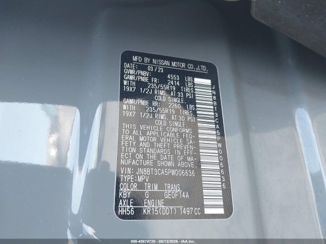 Продаж на аукціоні авто 2023 Nissan Rogue Sl Fwd, vin: JN8BT3CA5PW006636, номер лоту: 45874720