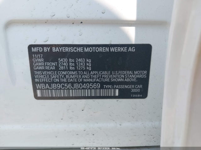 Aukcja sprzedaży 2018 Bmw M550i Xdrive, vin: WBAJB9C56JB049569, numer aukcji: 45874726