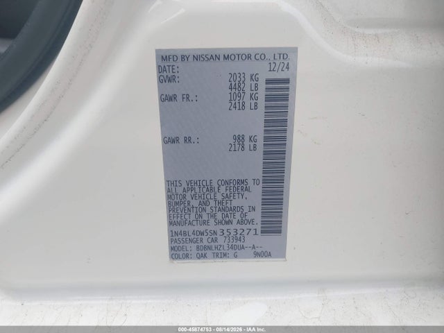 Nissan Altima Sv Awd 2025 1N4BL4DW5SN353271 Image 9