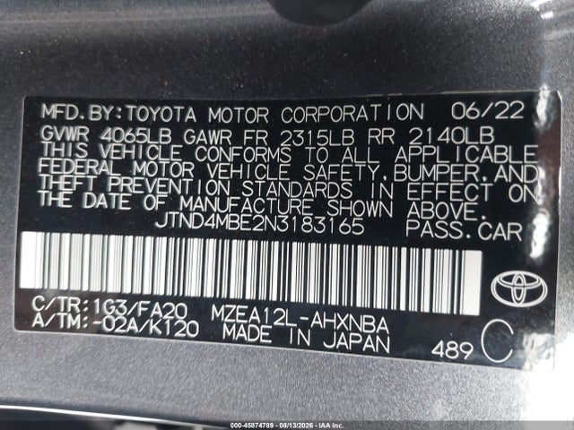 Toyota COROLLA SE 2022 JTND4MBE2N3183165 Image 9