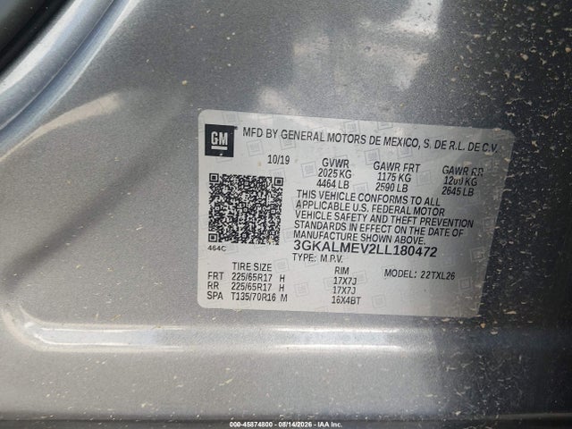Продажа на аукционе авто 2020 Gmc Terrain Fwd Sle, vin: 3GKALMEV2LL180472, номер лота: 45874800