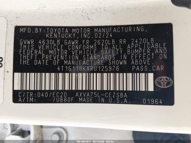 Aukcja sprzedaży 2024 Toyota Camry Se Nightshade, vin: 4T1G11BKXRU125976, numer aukcji: 45874817