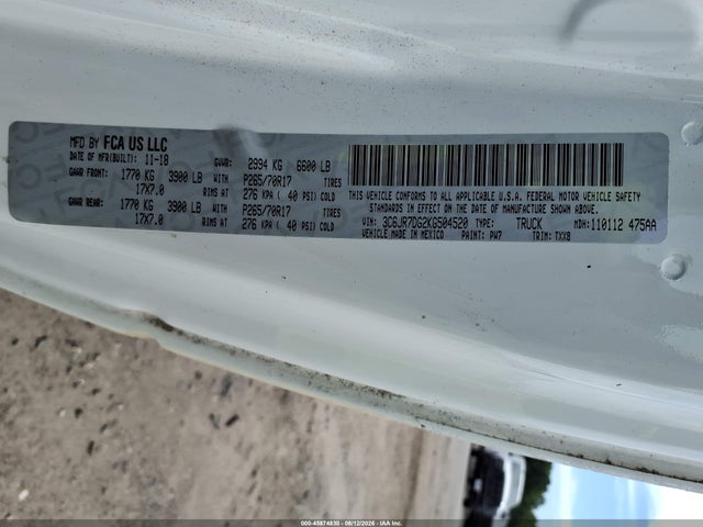 Aukcja sprzedaży 2019 Ram 1500 Classic Tradesman  4x4 8' Box, vin: 3C6JR7DG2KG504520, numer aukcji: 45874830